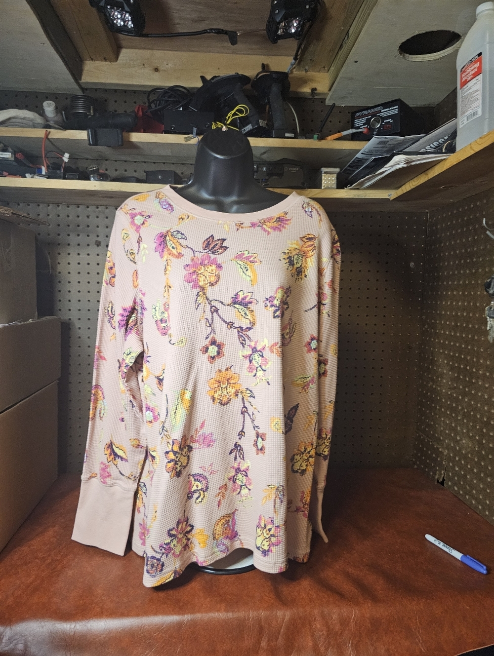 Belle by Kim Gravel Pink Floral Waffle Knit Top Size 1X